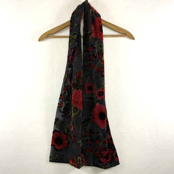 VTG Cejon Womens Floral Velvet Burnout Scarf Whimsigoth Roses Semi Sheer USA - Picture 1 of 8